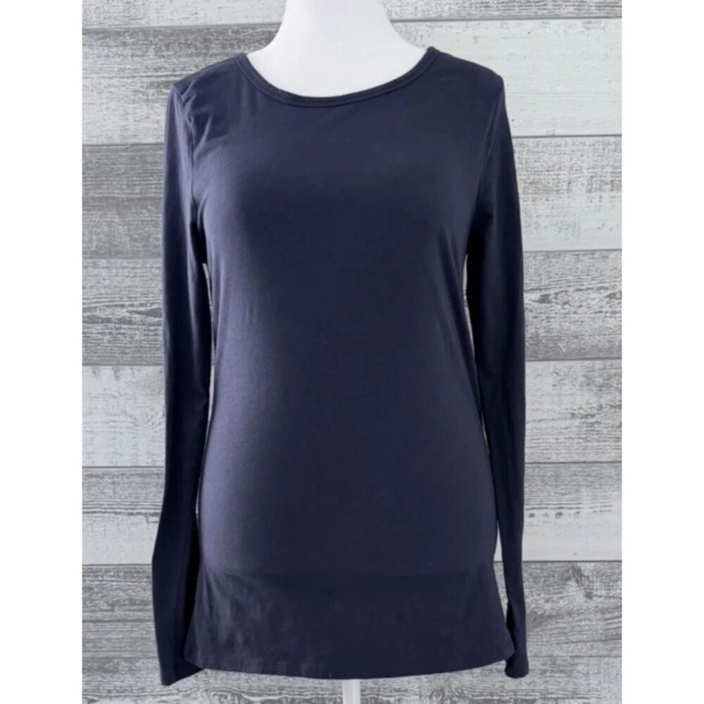 Duluth Trading Co Womens L Navy Blue Long Sleeve Crewneck Tee-Shirt